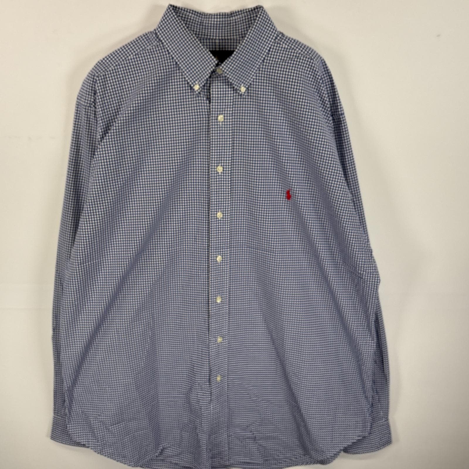 古着 長袖シャツ ボタンダウンシャツ ワンポイント ロゴ 刺繍 大きいサイズ XLT ブルー系 チェック メンズ 5,082円