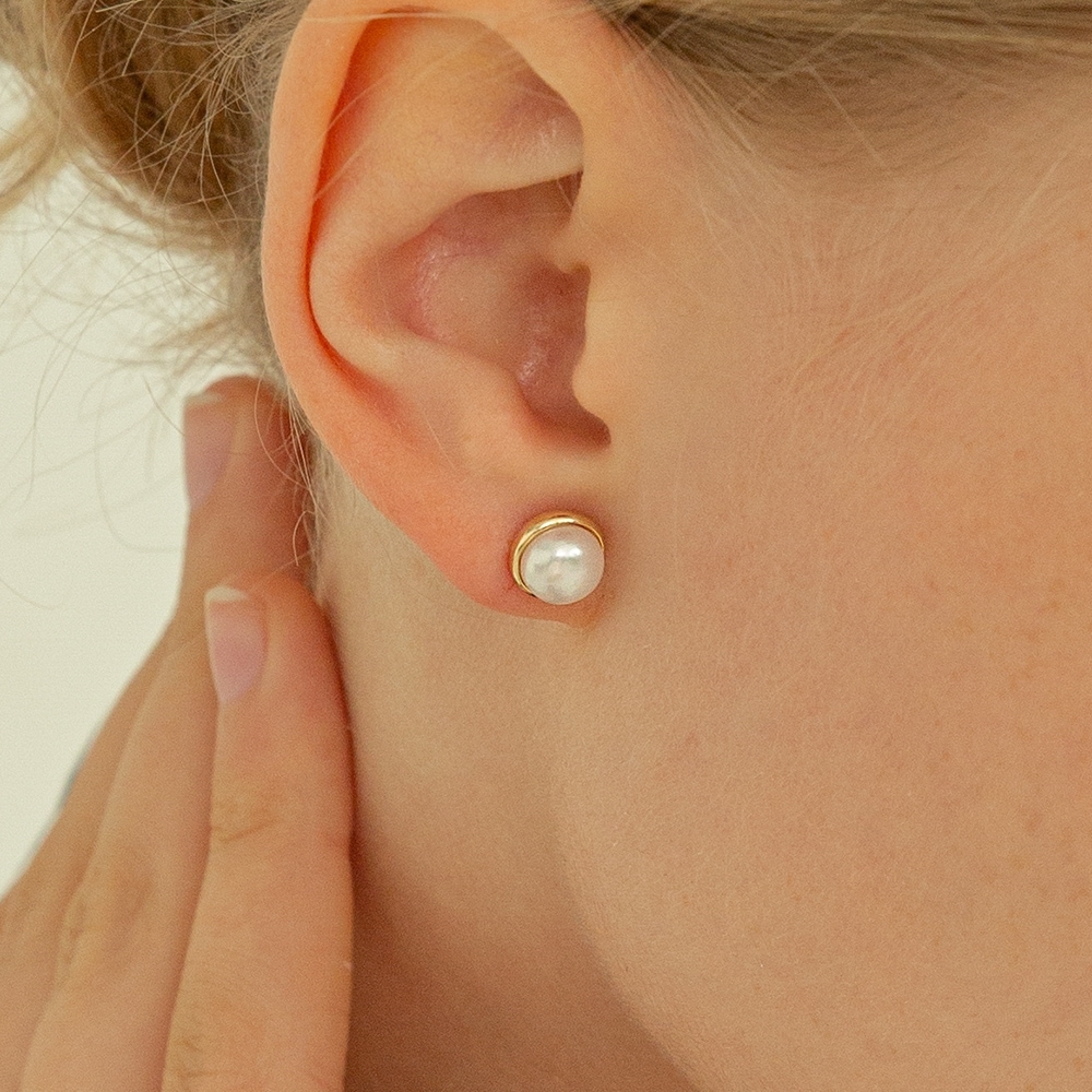 LUNNE 14k 淡水パールクラシックベゼルピアス K14ゴールド #L22