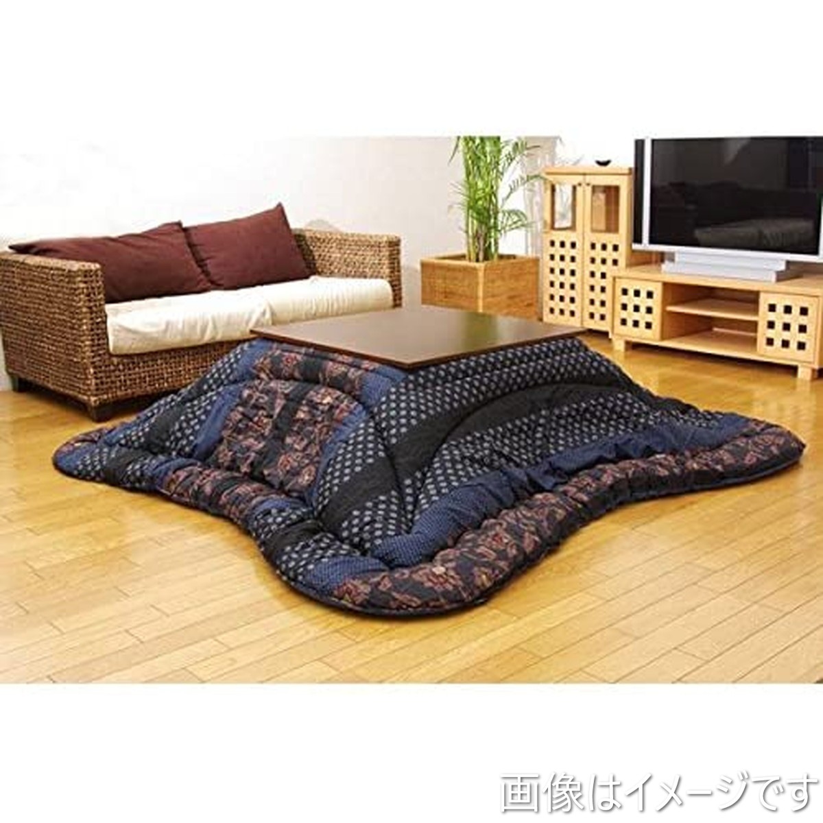 【i】国内プリント こたつ厚掛け布団単品 万葉 ブルー 約205×345cm【北海道・沖縄・離島不可】