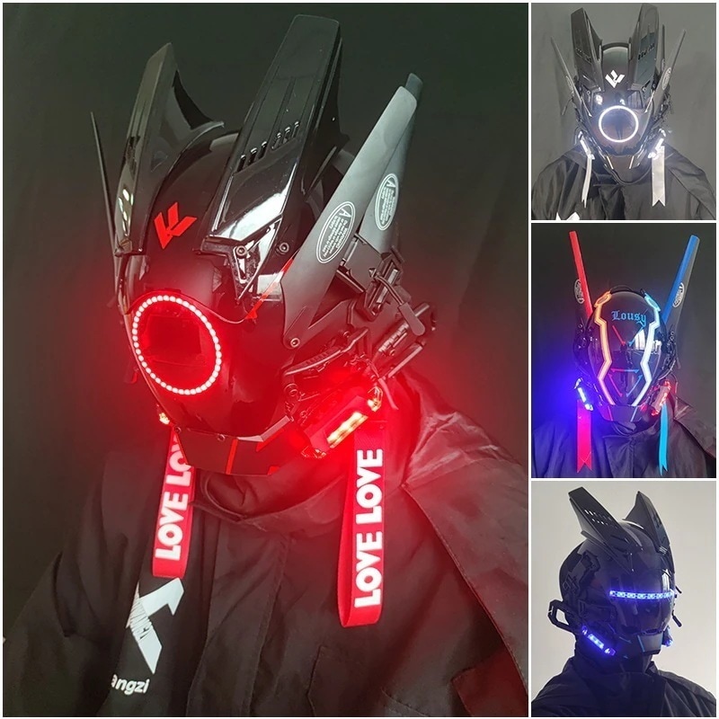 工ガ割-サイバーパンクのマスクの丸いランプの翼のお下げの三角ランプの化粧音楽祭のLEDの発光のマスクの科学技術