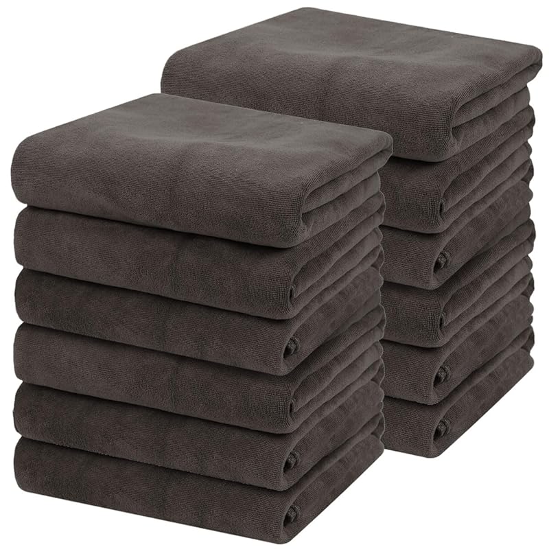 即納：バスタオル 大判 エステタオル 業務用 マイクロファイバー 70×140cm 960匁 12枚セット グレー エステ サロン 速乾 瞬間吸水 大判 タオル セット 介護 ホテル 旅館 大判バスタ