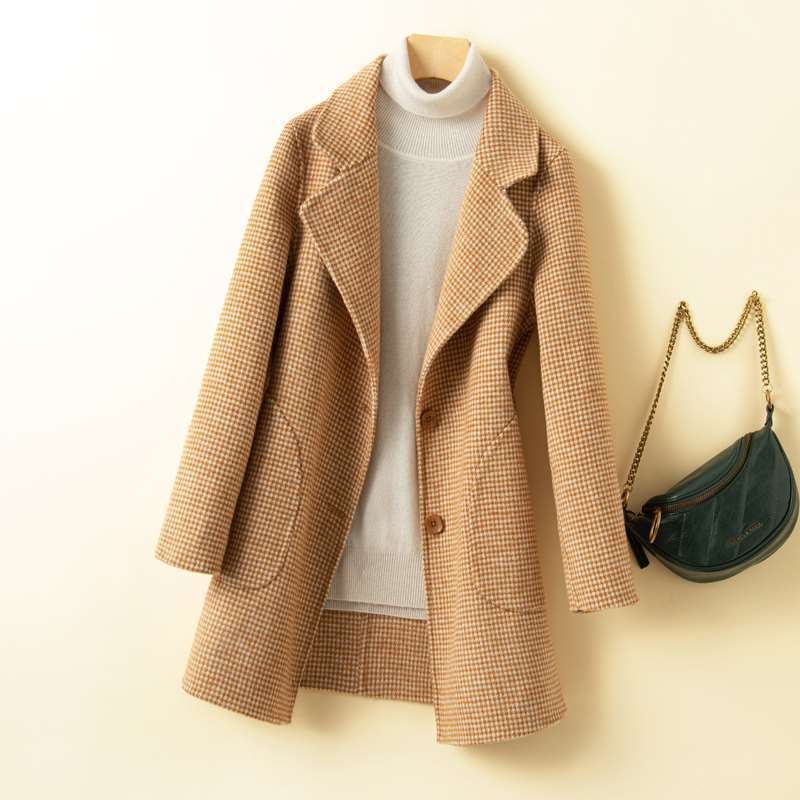 秋冬気質通勤ベルトレススリムフィットウールスーツカラースリムピンクファッション無地