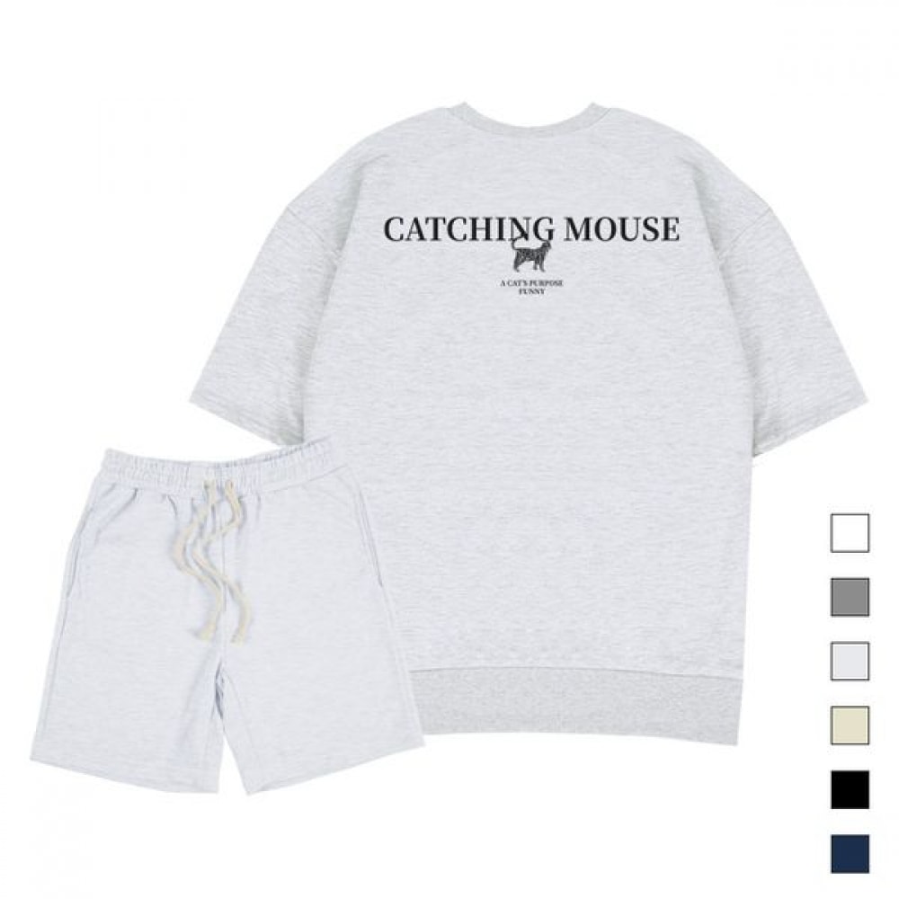 [ポール＆ポール] キャッチングマウスオーバーフィット半袖スウェットシャツショーツセットユニセックス