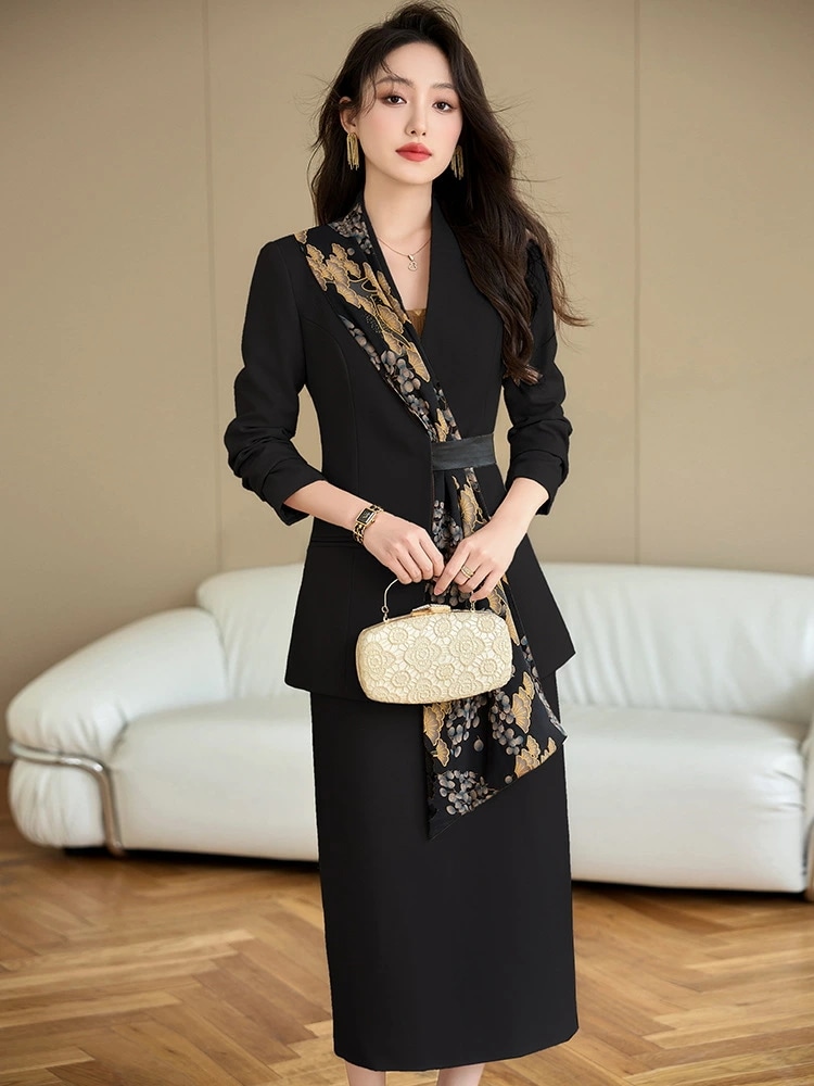西装 女 セットアップ 新中式 国風 職業 エレガント スカート 礼儀 ビジネス フォーマル
