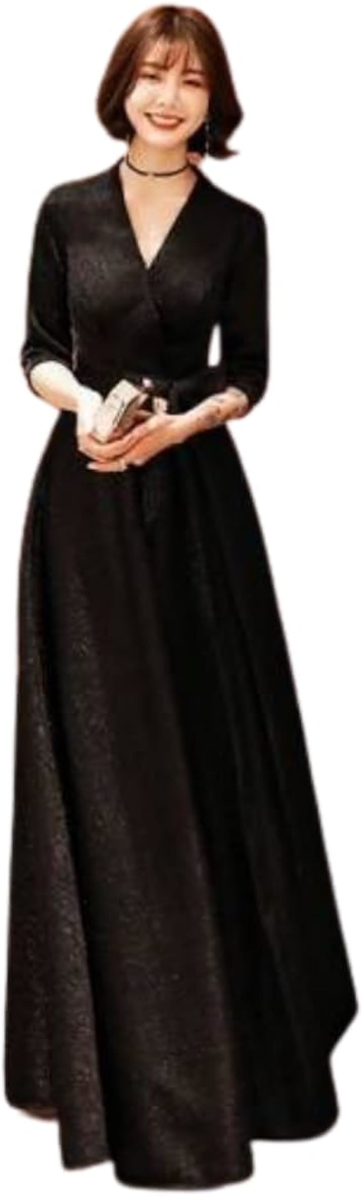 ロングドレス 黒 演奏会 結婚式 パーティードレス aライン 半袖 かっこいい キラキラ 大きいサイズ カシュクール フォーマル 2XL( ブラック, 3L Long)