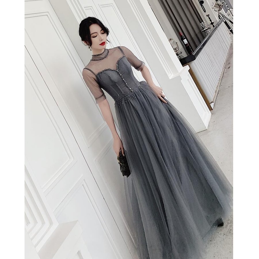 パーティードレス ロング丈ドレス ウエディングドレス 結婚式ワンピース aライン 立ち襟 10代 2