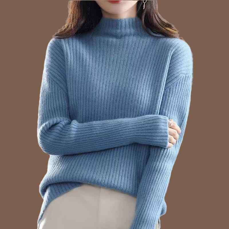 ハイネック ニット レディース 秋冬 ウール かわいい 厚手 セーター ポリエステル 長袖 暖かい プルオーバー 大きいサイズ 黒 青 キャメル シンプル おしゃれ 無地 カジュアル