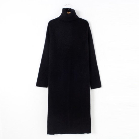 【取寄：納期2週間】ニットワンピース レディース セーターワンピース タートルネック ハイネック 長袖 シンプル 無地 ロング丈 カジュアル お出掛け おしゃれ プルオーバー ニットワンピ