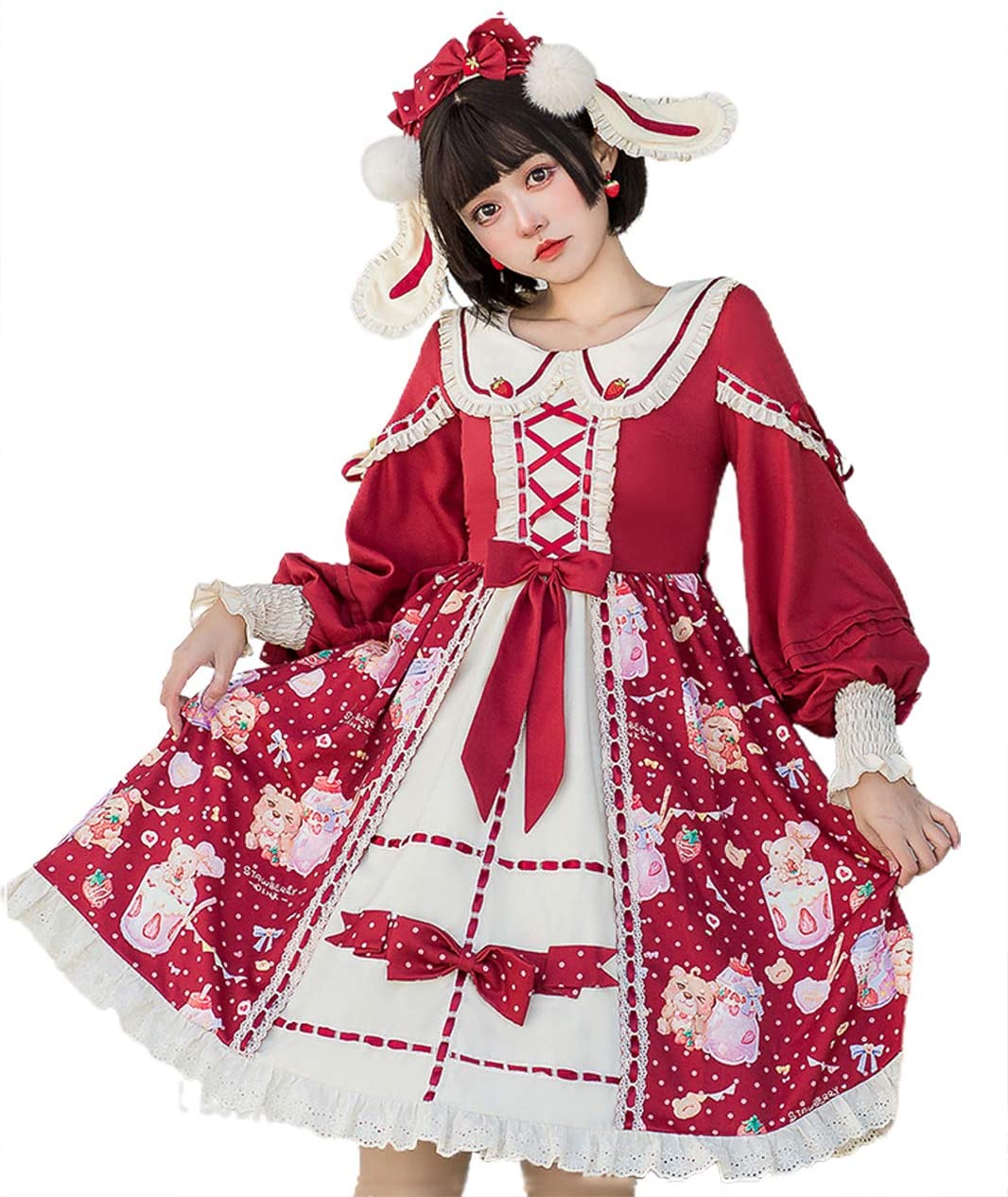 カチューシャ付き 甘ロリ ロリータ ワンピース いちご うさ耳 ショートケーキ 9,970円