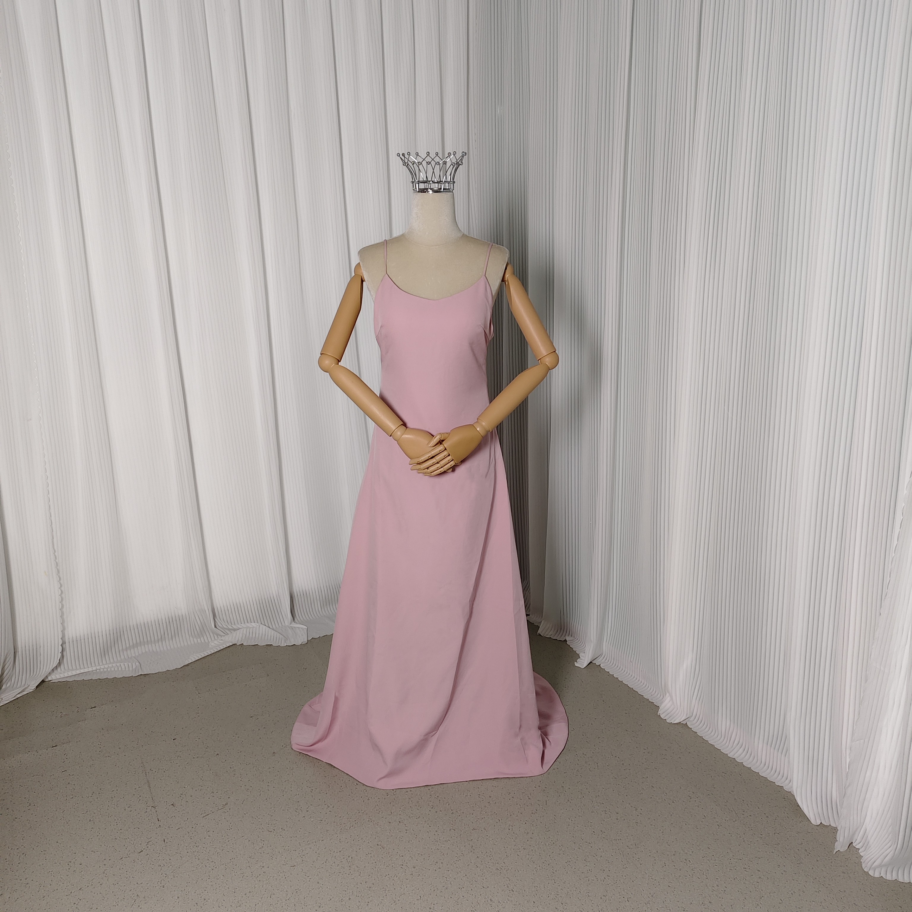 カラードレス ピンク キャミソール ファスナー スレンダーライン ワンピース