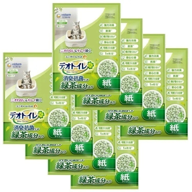 【人気商品】【8袋セット】デオトイレ 砂 サンド 緑茶 ユニチャーム 飛散らない 緑茶成分入り 消臭サンド 4L