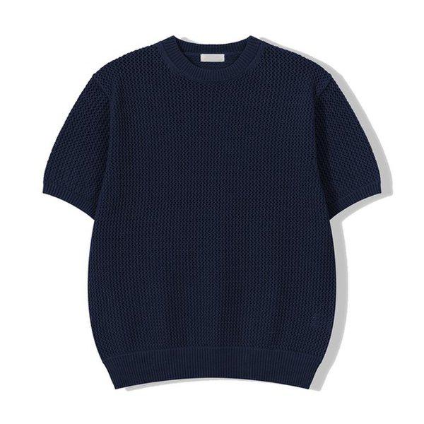 メンズプレミアムネットラウンドネック半袖ニットTシャツ GN-KNH-Q011-ネイビー