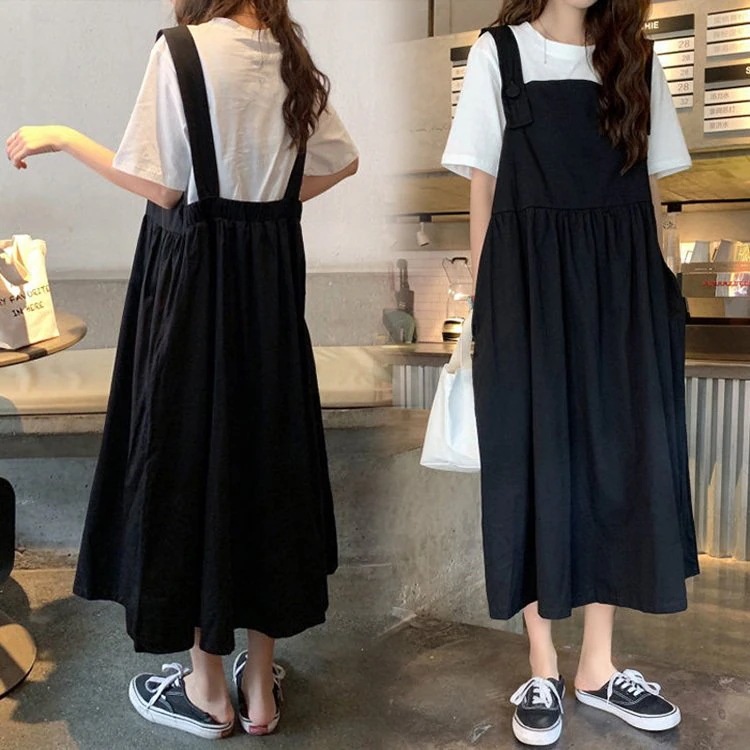 サロペットスカート レディース 40代 マキシ 春夏 サロペットスカート黒ジャンパースカー