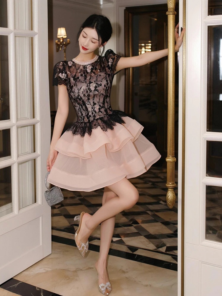 夏 レースワンピース ショート ドレス パーティー キャバ 大人 同窓会 披露宴 発表会 結婚式 演奏会 ウェディング 二次会