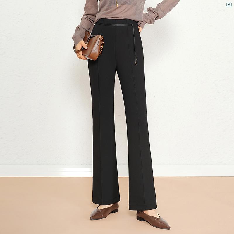 レディース ブラック フレア スーツ パンツ 秋 ハイウエスト スリム ナロー フィット 伸縮性 スリムフィット ベルボトム フレアパンツ