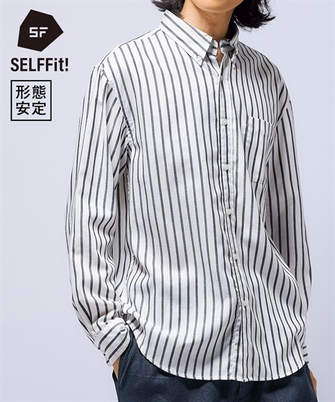 長袖シャツ 形態安定長袖ボタンダウンストライプシャツ 大きいサイズ有 消臭テープ付