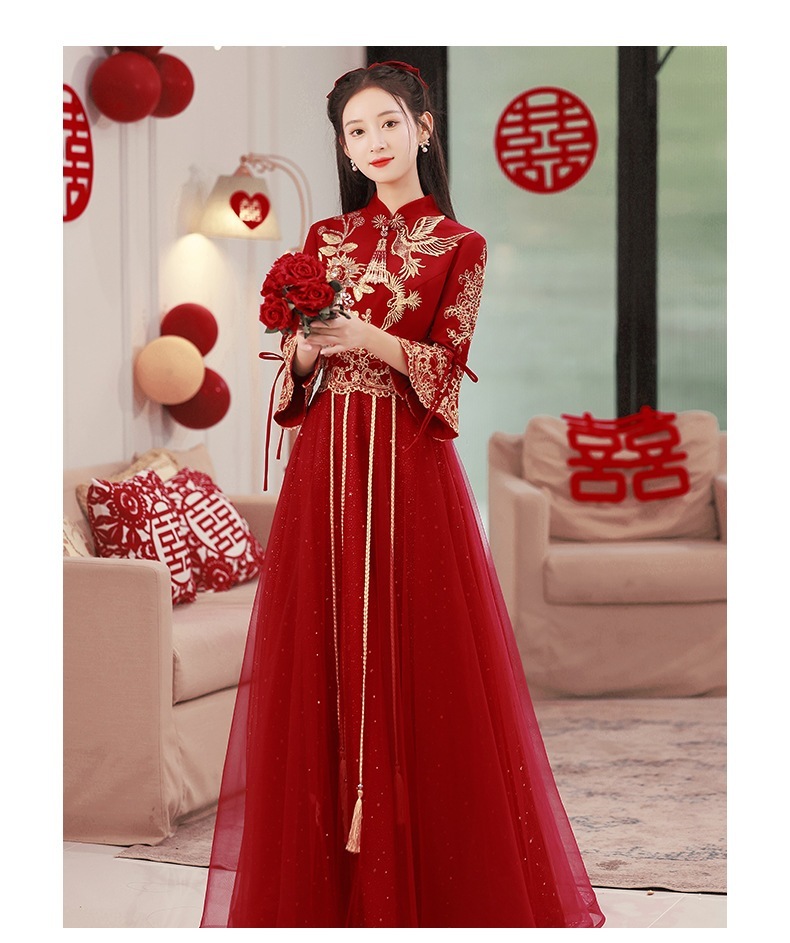 【2枚購入で 3oo円OFF】スタイルの花嫁服チョンサムハイエンド2025ドレス冬の妊婦ドレスドレスエンゲージメント 5,628円