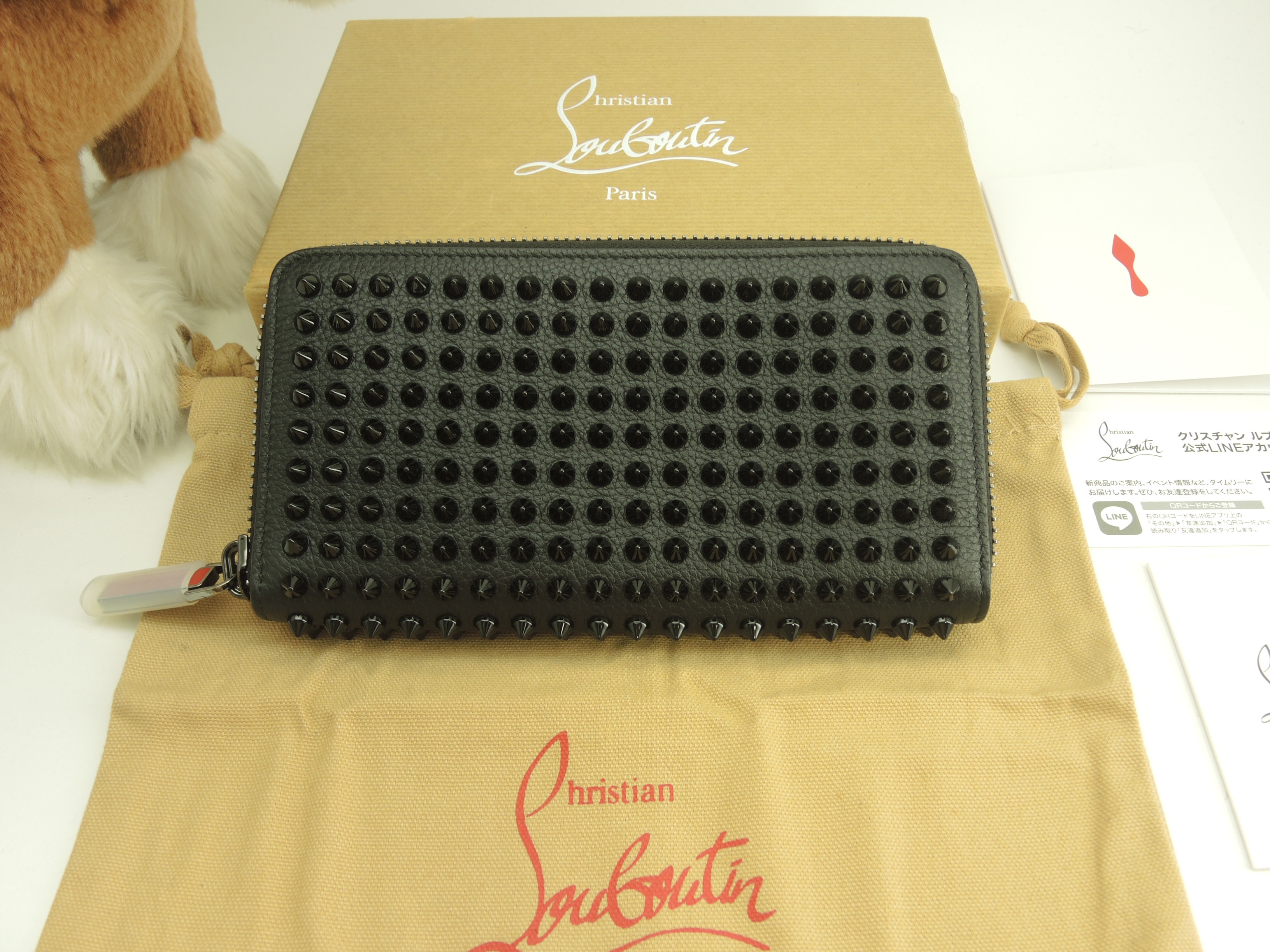 ロングウォレット パネトーネスタッズ レザー黒 ジップ長財布 未使用@ 6