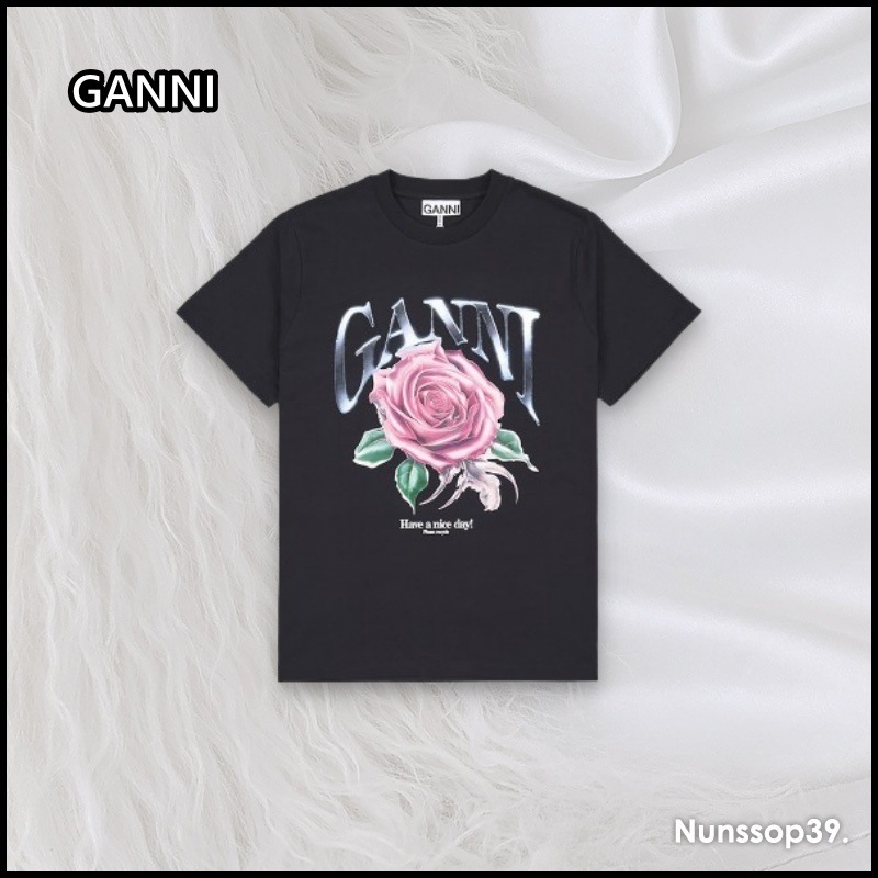 GANNI ベーシック ローズ リラックスフィット Tシャツ
