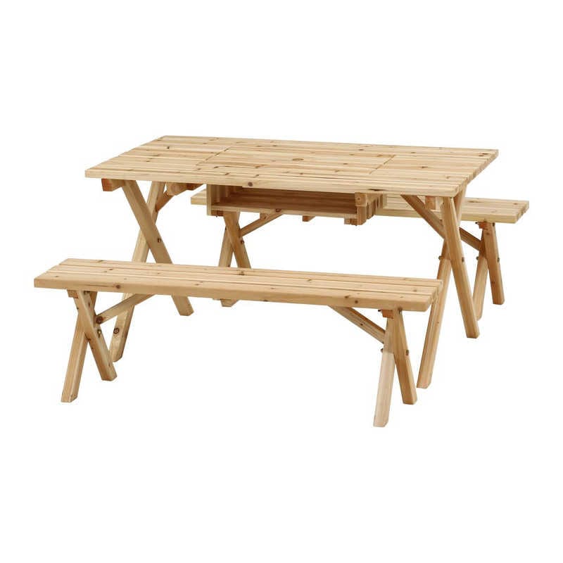 不二貿易　BBQテーブル＆ベンチセット コンロスペース付 NA ナチュラル　84524 20,075円