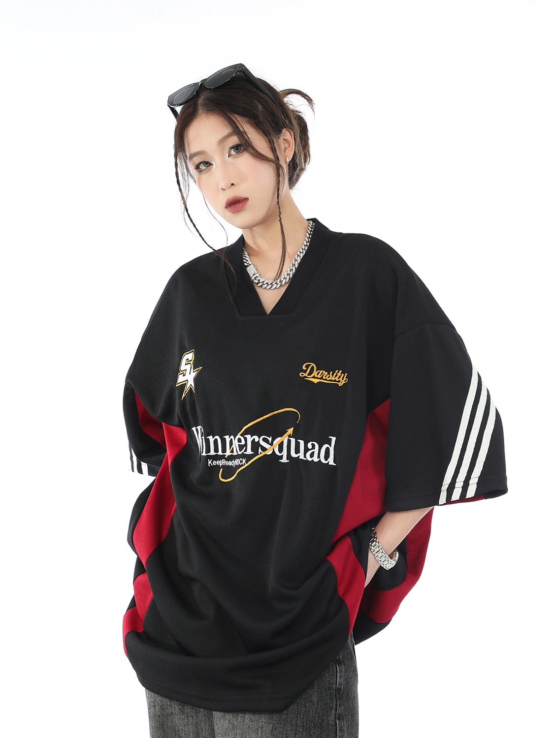 2025春夏 韓国可愛い風トップス Tシャツ スポーツ ファッション半袖スリムフィットサイド丈ペイントシルエットゆったり休日レディースサイズ韓国系Vネックユニセックスおしゃれカジュアル春メンズライクT