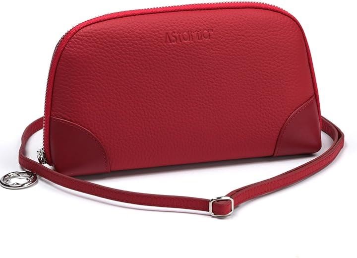 本革 スマホお財布ショルダー 軽量 斜め掛け 高機能ポケット 上品でカジュアル 大人可愛い ミニマルスタイル 横型 レディース パスポートケース お薬手帳ケース( レッド)