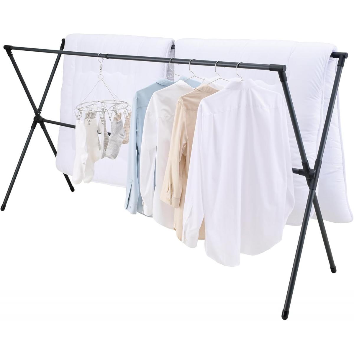 【在庫有・即納】天馬 ポーリッシュ ブラック物干し 伸縮式布団4枚干しX型 PSBK-12 屋外用　組立式(工事不要) 雨や日差しに強く屋外でもサビにくい