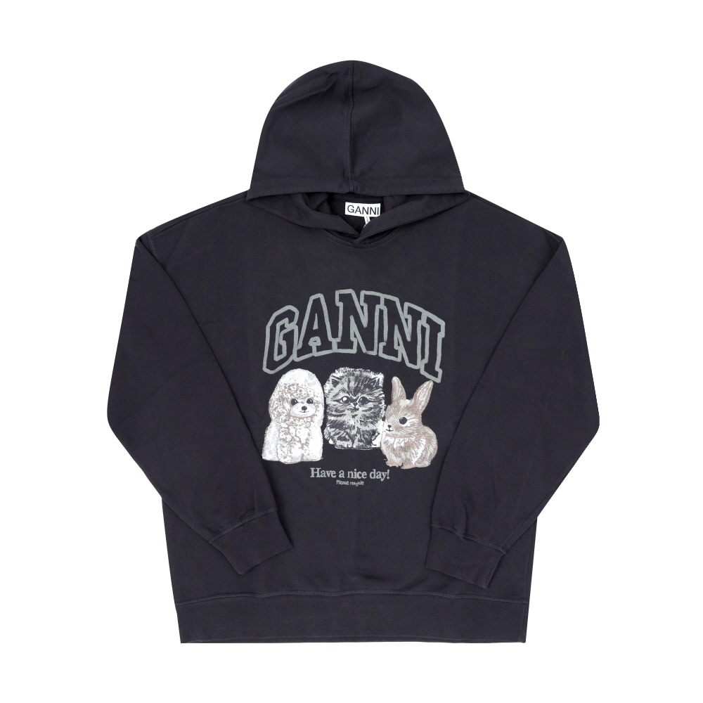 GANNI アイソリ動物ロゴプリントクロップ女性フーディ T4270 252