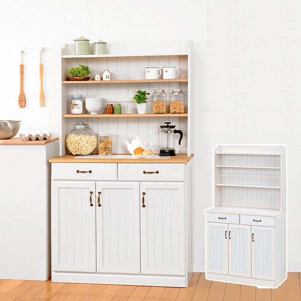 カントリー家具 パイン材 食器棚 おしゃれ 北欧 アンティーク キッチン 収納 幅90 ハイタイプ 大容量 木製 160 奥行40 ホワイト