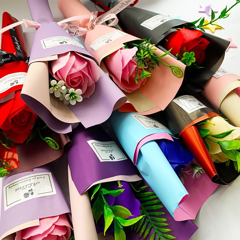 女性の日用シングルカーネーションブーケ 造花ソープフラワー バレンタインデー 教師の日