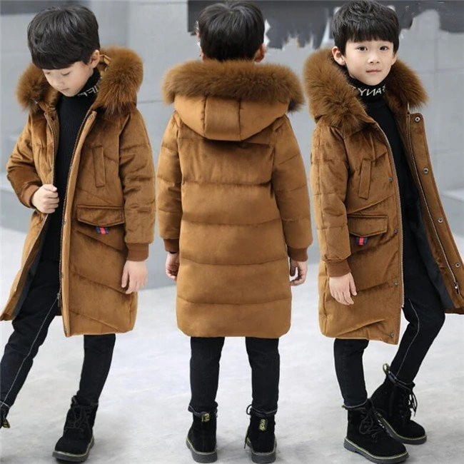 防寒コート中綿ダウンジャケットフード付きロング男の子ダウンコートキッズロングコート