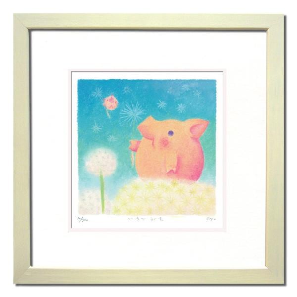 ファブリックパネル アートフレーム メルヘン 草花 かわいい 壁掛け ウォールデコレーション ファンタジー Ryo 綿毛の旅 ジグレー版画 320x320mm