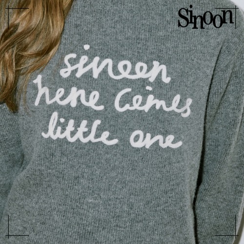 SINOON 長袖ニット Lettering Pullover Knit (Melange Grey)