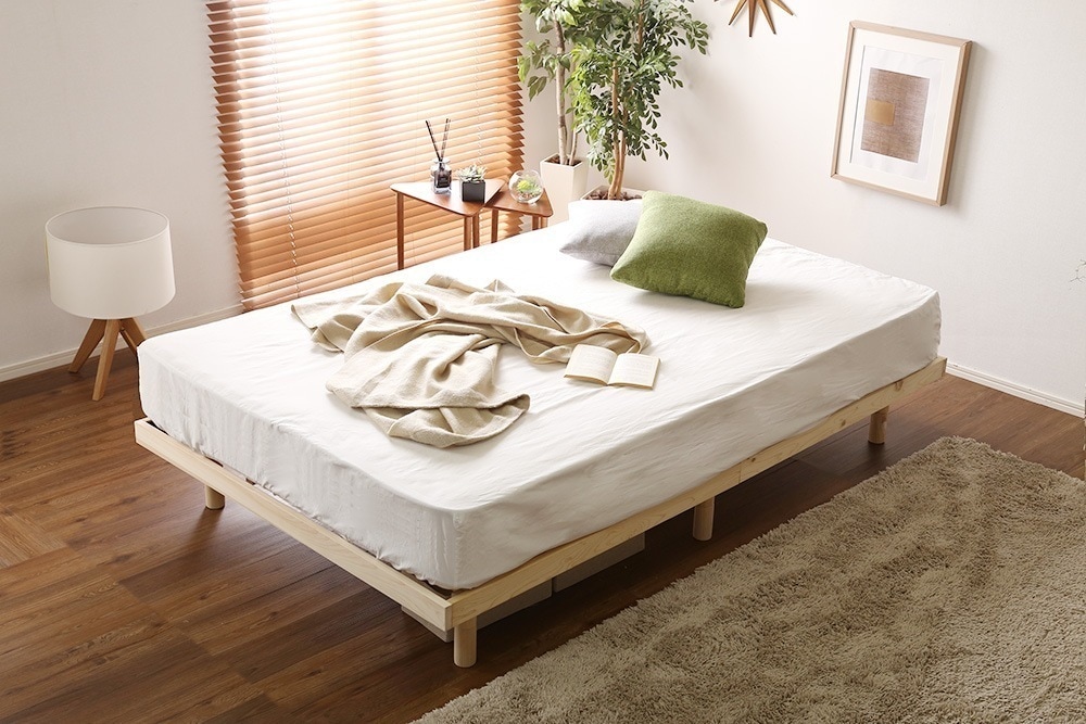 ベッド ダブル ベット ポケットコイルマットレス付き 木製 高さ調節 檜 すのこ 脚付きロールマット ひのき ヒノキ スノコ