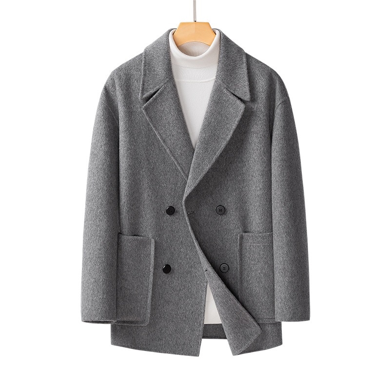 両面ウールツイードスーツジャケットメンズノンカシミヤ高級ショートセクションコート冬ミディアムレングス厚手ウインドブレーカー