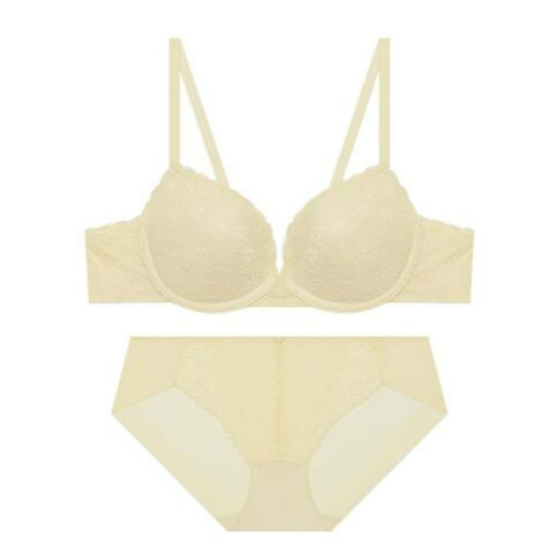 テンダー レース ノーワイヤ ブラ パンツ セット - ライトベージュ 75A 90
