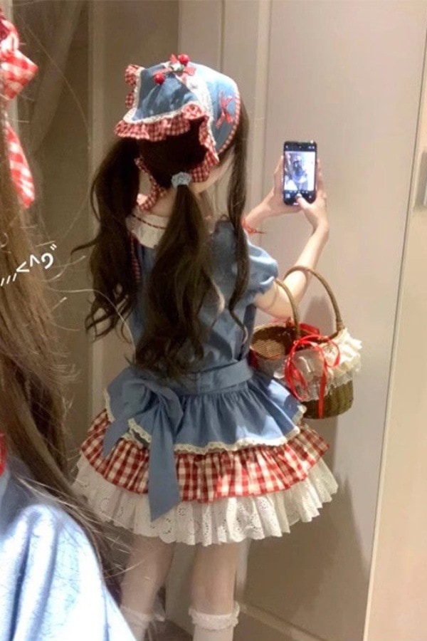 かわいい甘い田園風lolitaワンピース半袖OPロリータ蓬蓬姫スカート