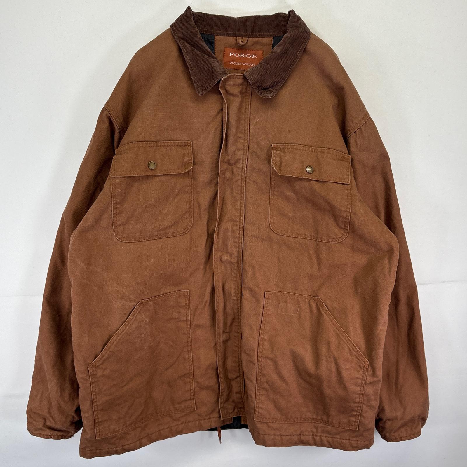 古着 FORGE ワークジャケット ダック地 カバーオール フルジップ 中綿 大きいサイズ 2XLT ブラウン系 メンズ