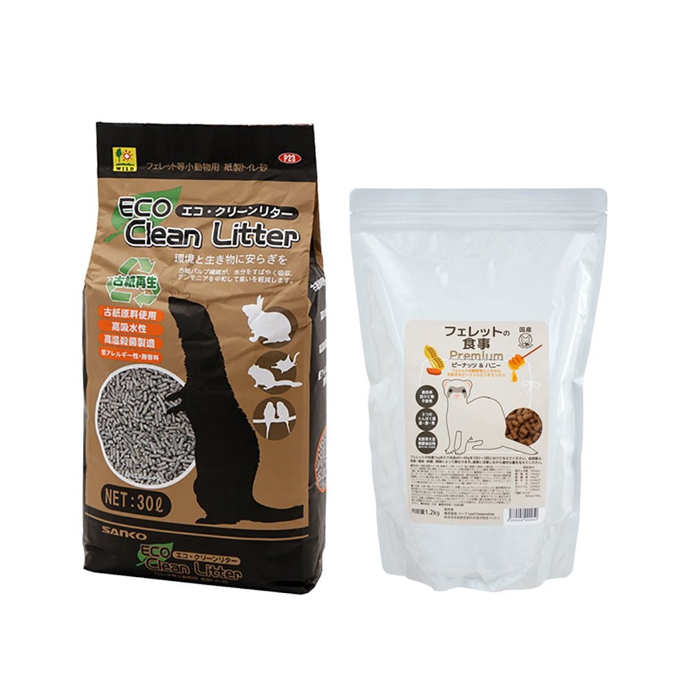 【フェレットフード付セット】三晃商会　エコ　クリーンリター　３０Ｌ＋フェレットの食事プレミアム１．２ｋｇ　ＣＲＣ50―40―36―20―00