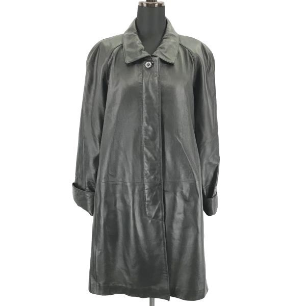 Partina本革/ラムレザー/ステンカラーコート/アウター【Womens size-M/黒】比翼仕立て/総裏仕様/ロールアップスリーブ/パルティーナBC346L