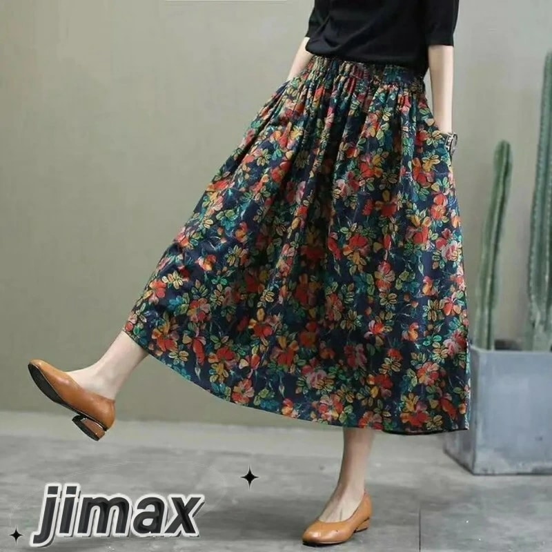 花柄 マキシスカート 春夏 スカート ミモレ丈 ポケット付き 花柄スカート ロングスカート フレア ウエストゴム レディース Aライン ハイウェスト ゴム きれいめ フェミニン オフィス 大人 通勤