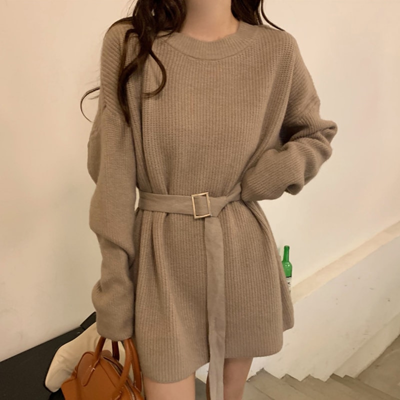 デザイン秋服ラウンドネック着痩せニットス