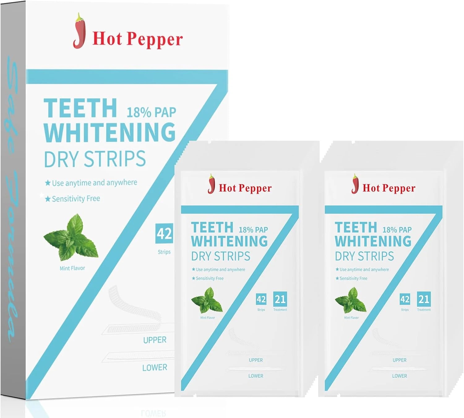 Hot Pepper Teeth Whitening Strips42（21ペア）の敏感な歯の剤のための専門的な歯のストリップ18%Papミント味のパーオキサイドフリ