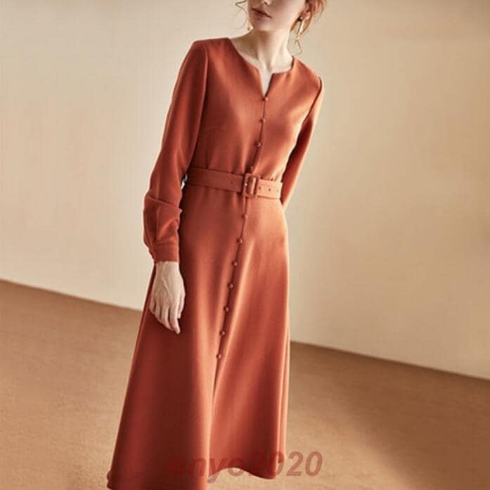 即納ありワンピース レディース 40代 秋冬 長袖 きれいめ 上品 マキシワンピース ロング丈 Vネック ベルト 大きいサイズ パーティードレス 韓国 おしゃれ 通勤 着痩せ