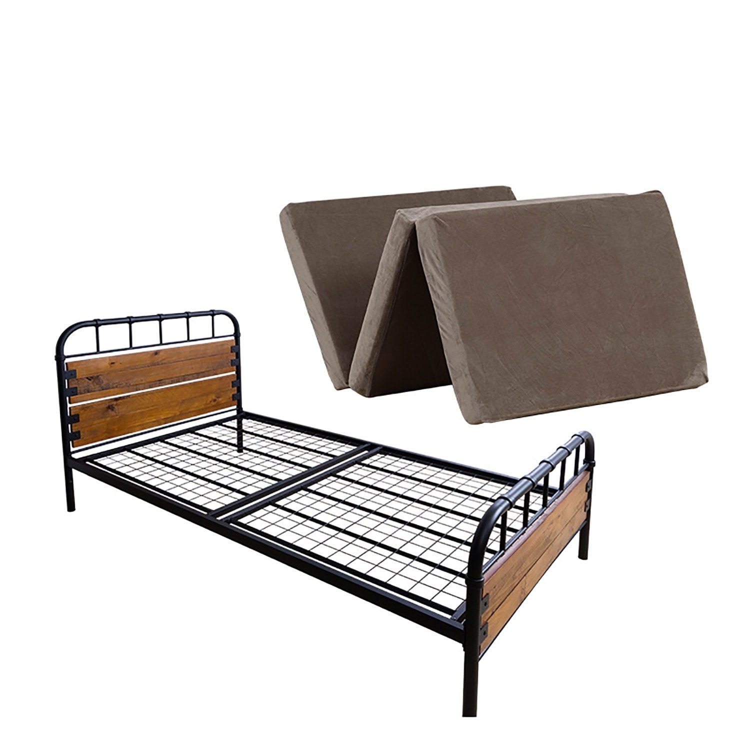 ヴィンテージ調 アイアンベッド シングルフレーム + ウレタンマットレス シングルベッド ビンテージ調ベッド