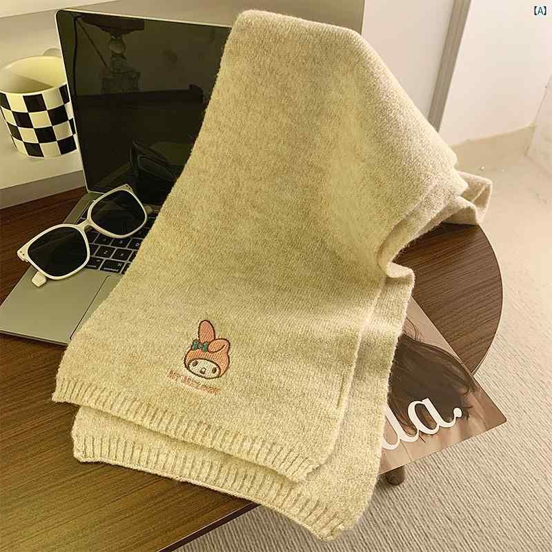 レディースファッション ファッション小物 オシャレ サンリオ メロディー ニット ウール スカーフ 冬 韓国 ハイエンド 暖かい ブラウン
