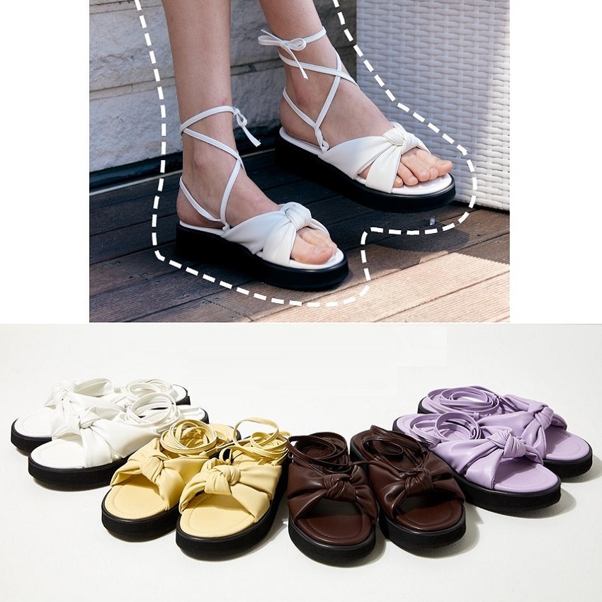 22SS [EMILY] Knotted Lace-up Platform Sandals 4色 デイリー 女性の靴