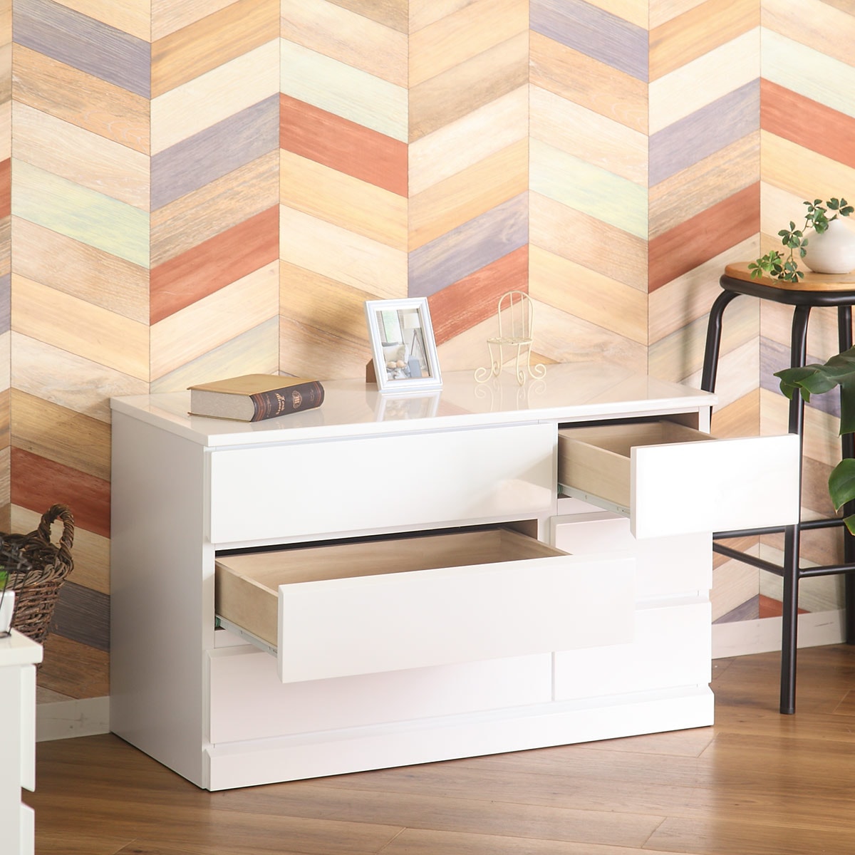 ワイドチェスト 3段6杯 鏡面仕上げ 約幅90cm 収納 チェスト 完成品 タンス 白 ホワイト リビングチェスト 大容量 リビング収納 衣類収納 引き出し おしゃれ リビング 洋服タンス 木製