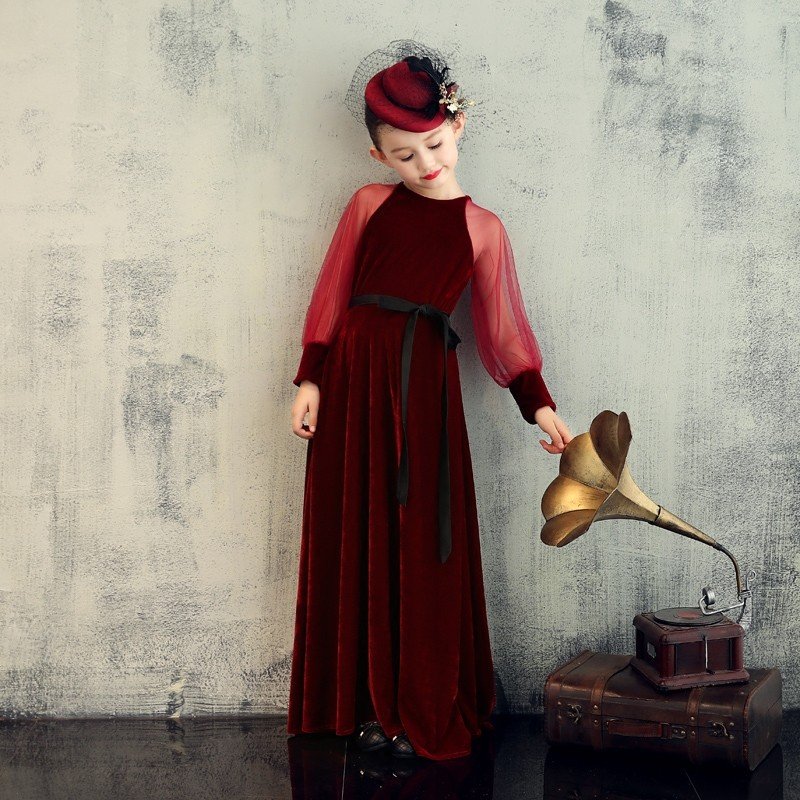 子供ドレス 発表会 ピアノ 長袖 結婚式 ロングドレス 女の子 演奏会 子供服 子ども キッズドレス