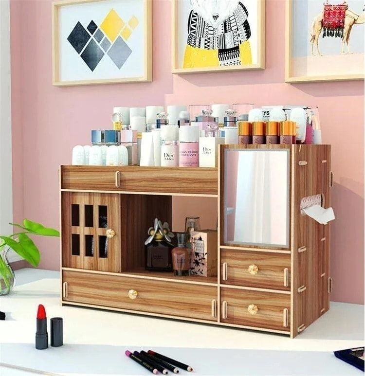 【1つ買うと1つ無料】【メガ割 】クーポン適用格好いい 大人気 激安セール 早い者勝ち 木製 メイクボックス 姫系 化粧品収納ボックス 化粧ボックス 収納化粧ポーチ-大容量